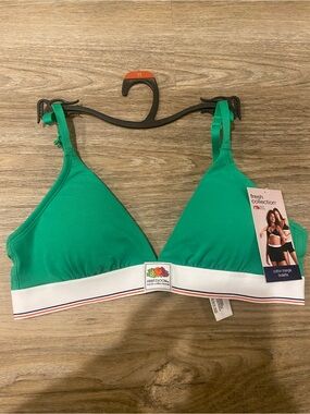 Fruit of the Loom Emerald Green Cotton Triangle Bralette with White Trim